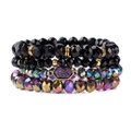 Ensemble de 4 bracelets en perles de cristal noir avec pendentif hexagonal doré - Style Noir (FK1899-19CM)