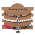 Ensemble de 3 bracelets bohèmes en perles avec pendentifs lotus et plume argentés - Bracelet Perlé Multicolore et Blanc (FK1035-19CM)