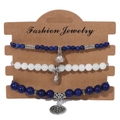 Ensemble de trois bracelets bohèmes en perles de pierre avec pendentifs de feuilles - Bracelet Perlé Bleu Foncé et Blanc (FK1036-19CM)