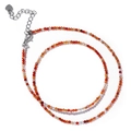 Collar minimalista de cuentas de piedras naturales con cierre de plata y dije de corazón - Ágata roja