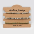 Three-piece natural 4mm stone bead bracelet set in light blue and grey color tones - Multicolor Amazonite Grass Flower Stone Green Jade