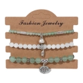 Ensemble de 3 bracelets en perles de pierre naturelle avec pendentifs lotus et feuille - Bracelet Perlé Vert Clair et Blanc (FK1039-19CM)