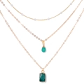 Three-layer gold necklace set featuring green natural stone pendants and white beads - Gold and Green (FN1850)