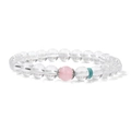 Pulsera minimalista de cristal blanco con perla de cuarzo rosa y separador de plata - Estilo Transparente Con Cuenta Rosa (H0095-19cm)