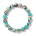 Détail de perles de jaspe océan 10mm avec séparateurs dorés en strass sur bracelet élastique - 19cm / Style Pierre de Sédiment Océanique (H0085-19cm)