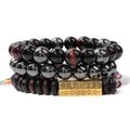 Three-piece stackable bracelet set with tiger eye stones and engraved metal mantra bar - Reddish Brown Tiger Eye Vintage Style (FK1591)