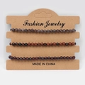Three-layer set of natural stone beaded bracelets with obsidian and red jasper textures - Snowflake Obsidian Gold Swan Red Flower Jasper