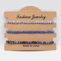 Three-piece set of blue natural stone bead bracelets displayed on a brown kraft card - White Stone Aquamarine Blue Agate Blue Vein A