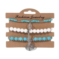 Three-piece turquoise and white beaded bracelet set with silver tree of life charms - Turquoise Blue Style (FK0982-19cm)