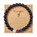 Bracciale zodiaco Vergine con perline nere lucide, ametista e pietre verdi naturali - Vergine / 19cm