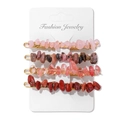 Set di quattro fermagli per capelli con pietre naturali rosa e rosse su base dorata - Stile Quarzo Rosa e Agata(FY0385)