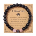 Bracciale zodiaco Toro con perline nere e pietre colorate su cartoncino regalo kraft - Toro / 19cm