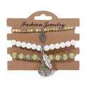 Three-piece bohemian beaded bracelet set with leaf and tree of life pendants - Pale Yellow Ore Style (FK0986-19cm)