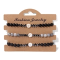 Set di tre bracciali in perline di pietra da 6mm con ciondoli oro a sole, luna e stelle - Modello Stella Luna Sole (FK1976-19CM)