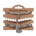 Three-piece beaded bracelet set with grey marble stones and tree of life silver charms - Gray Marble Texture Style (FK0987-19cm)