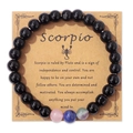 Bracciale Scorpione con perline nere lucide e accenti colorati su cartoncino espositivo - Scorpione / 19cm
