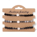 Set di tre braccialetti in perline di pietra con croce, fulmine e segni yin-yang - Modello Croce Fulmine Yin Yang (FK1977-19CM)