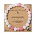 Détail de carte 13e anniversaire avec bracelet en perles et pendentif cœur de fille - Style Pierre Rose Blanche Bleue 13ème Anniversaire (H0099-19cm)