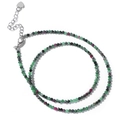 Collar minimalista de cuentas de zoisita y rubí facetadas con colgante de corazón de plata - Rubí Zoisita
