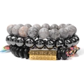 Ensemble de 3 bracelets superposés avec perles de marbre, hématite et charme mantra - Style Multicouche Texture Marbre Gris (FK1607)