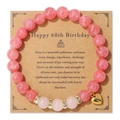 Bracelet de perles roses pour 60e anniversaire avec pendentif cœur sur carte cadeau - Style Agate Rose 60ème Anniversaire (H0103-19cm)