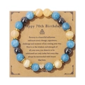 Bracelet perlé fait main avec cœur doré et carte de vœux pour le 70e anniversaire - Style Pierre Bleu Beige Gris 70ème Anniversaire (H0104-19cm)