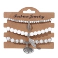 Three-piece bohemian white turquoise stone bracelet set with silver tree of life and leaf charms - White Turquoise Texture Style (FK0990-19cm)
