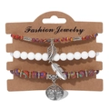 Three-piece beaded bracelet set with Tree of Life, leaf, and feather charms in multi-colors - Colorful Pattern Style (FK0991-19cm)
