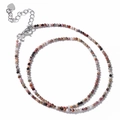 Collar minimalista de cuentas de piedra natural multicolor con cierre de plata y corazón - Rodonita
