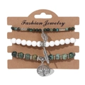 Three-piece bohemian beaded bracelet set with green natural stone and Tree of Life charm - Green Textured Style (FK0992-19cm)