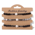 Set di tre braccialetti da uomo in pietra lavica nera e perle di marmo grigio da 6 mm con ciondoli - Modello Stella Nuvola Simbolo-At (FK1982-19CM)