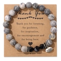 Detail of 8mm marble beads and faceted black stones on a Thank You wish card - Off-White