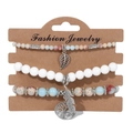 Three-piece bohemian stone bead bracelet set with silver tree of life and leaf pendants - Natural Stone Texture Style (FK0996-19cm)