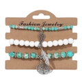 Three-piece turquoise and white bead bracelet set with tree of life and leaf charms - Turquoise Pattern Style (FK0997-19cm)