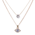 Double-layered gold alloy necklace set featuring water drop and evil eye pendants - Blue Crystal Water Drop Style (FN1896)