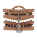 Three-piece bohemian beaded bracelet set with red stone beads and tree of life charms - Dark Red Mottled Style (FK0998-19cm)