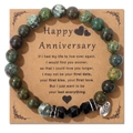 8mm natural green stone beaded bracelet with WISH heart charm on anniversary card - Green