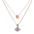 Double-layered evil eye necklace with orange crystal teardrop pendant in gold finish - Orange Yellow Crystal Water Drop Style (FN1897)