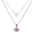 Rose gold layered evil eye necklace with teardrop crystal and blue enamel pendant - Rose Gold Clear Water Drop Style (FN1898)