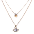 Double-layered gold necklace with teardrop crystal and blue evil eye pendant - Champagne Crystal Water Drop Style (FN1899)