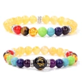 Retro Six-Character Proverb beaded bracelet set with yellow crystal and colorful chakra beads - Citrine