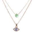 Rose gold layered necklace set featuring evil eye charm and green teardrop gemstone - Light Green Crystal Water Drop Style (FN1901)