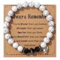 8mm white turquoise beaded bracelet with black faceted stones and silver WISH heart pendant - White