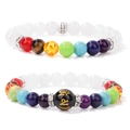 Retro Six-Syllable Mantra beaded bracelet set with colorful natural stone chakra beads - White Stone