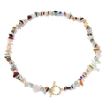 Detailed macro view of vintage multi-color natural stone necklace with gold OT toggle clasp - 19cm / Mixed Chip Style (FN0666)
