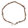 Detailed close-up of natural unpolished gemstone necklace with a textured gold OT toggle clasp - 19cm / Ruby in Zoisite Style (FN0897)