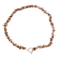 Detail of vintage bohemian stone bead necklace with textured gold OT toggle clasp - 19cm / Dark Brown Style (FN0931)