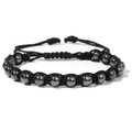 Bracciale regolabile in perline di pietra 6mm intrecciato a mano nero - 19cm / Ematite