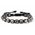 Bracciale minimalista con perline di diaspro dalmata 6mm e cordino intrecciato regolabile - 19cm / Diaspro dalmata