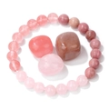 Pulsera de cuentas de piedra natural rosa con conjunto de piedras pulidas en fondo blanco - Rosa (FK2381-19CM)